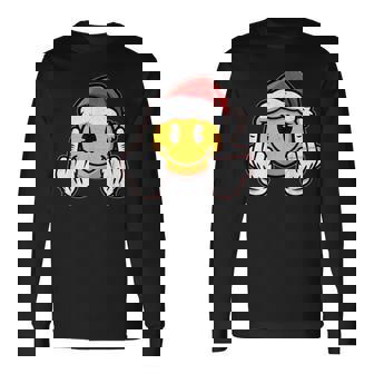 Retro Smile Face Middle Finger Sarcastic Ironic Christmas Long Sleeve T-Shirt | Mazezy