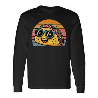 Retro Sunset Tacos Costume For Food Lovers Tacos Long Sleeve T-Shirt - Thegiftio UK