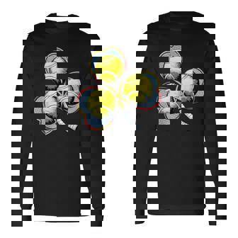 Retro Tennis Irish Shamrock Clover Sports St Patricks Day Long Sleeve T-Shirt | Mazezy