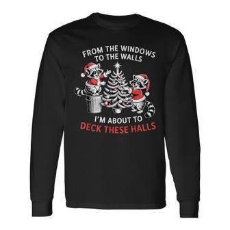 Retro From The Windows To The Walls Raccoon Christmas Long Sleeve T-Shirt - Thegiftio UK