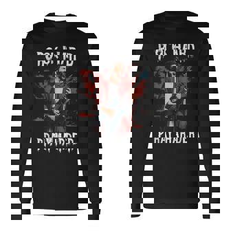 Rock Hard Pray Harder Jesus Guitar Christian Long Sleeve T-Shirt | Mazezy