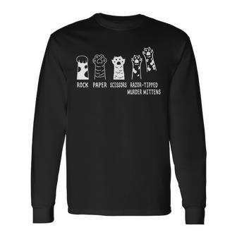 Rock Paper Scissors Razor-Tipped Murder Mittens Cute Cats Long Sleeve T-Shirt - Thegiftio UK