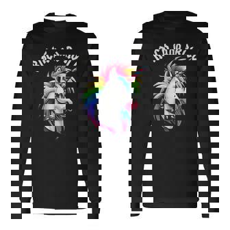Rock And Roll Rainbow Unicorn Emo Goth Alternative Animal Long Sleeve T-Shirt | Mazezy