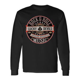 Rockabilly Music Lucky Devil レトロ ヴィンテージ 1950年代ロックロール 長袖Tシャツ - Kawaiitshirt