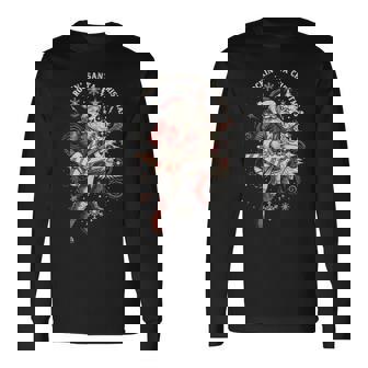 Rockin Santa Playing Guitar Christmas Retro Guitarist Long Sleeve T-Shirt - Monsterry