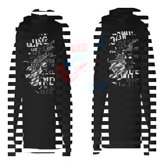 Rocking The Red White And Blue Guitar 4Th Of July Musician Long Sleeve T-Shirt - Thegiftio