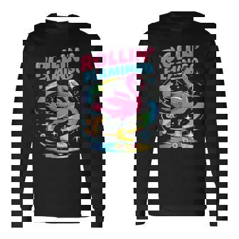 Rollin' Flamingo Roller Skating Bird Fun Long Sleeve T-Shirt | Mazezy