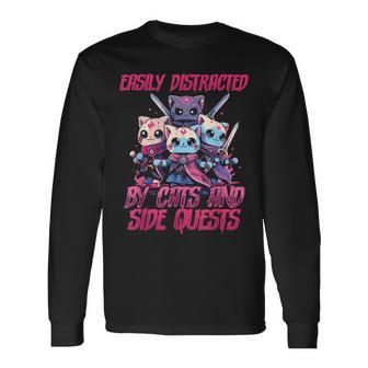 Rpg Gamer Cats Side Quest Distracted Nerdy Tabletop Fun Men Long Sleeve T-Shirt - Monsterry