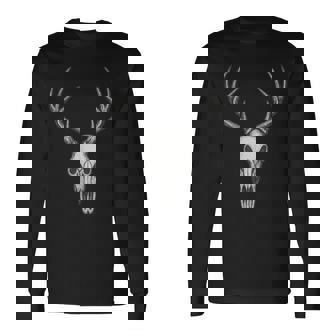 Rustic Deer Elk Skull Pocket Antlers Hunting Graphic Long Sleeve T-Shirt | Mazezy