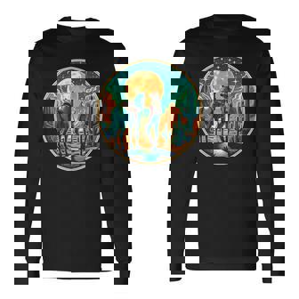 S Retro Deaquera Y Caballo Bajo Luna Llena Amantes Del Oeste Camiseta de manga larga - Regaloses