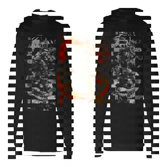 Samurai Warrior Holding Katana Sword With Dragon Long Sleeve T-Shirt | Mazezy