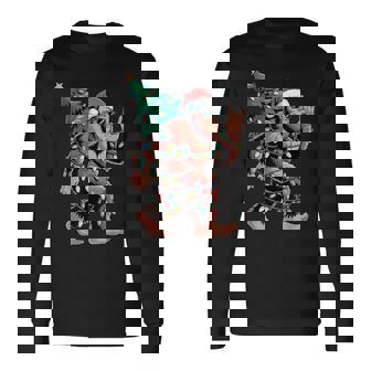 Santa Bigfoot Rock Hand Christmas Lights Rock Music Lovers Long Sleeve T-Shirt | Seseable UK