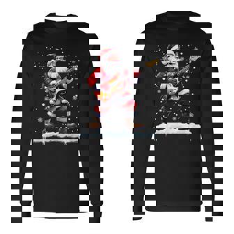 Santa Claus Playing Bass Guitar Christmas Xmas Music Long Sleeve T-Shirt - Monsterry