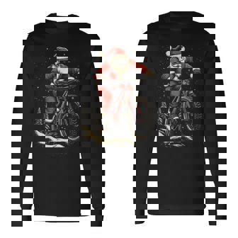 Santa Claus Riding Mountain Bike Christmas Mtb Biker Long Sleeve T-Shirt - Monsterry