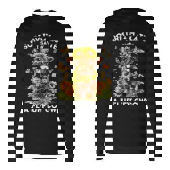 Scottish Highland Cow With Sunflowers Butterflies Western Long Sleeve T-Shirt - Monsterry