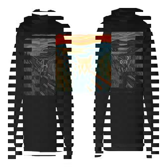 Screaming Cat Expressionist Art Parody Halloween Meme Long Sleeve T-Shirt | Mazezy