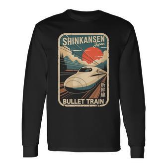 Shinkansen Carte Postale Japonaise Rétro Motif Train Kanji T-shirt à manches longues - Cadeauxyz