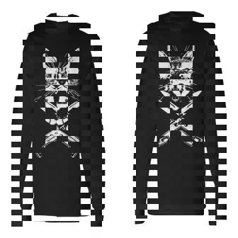 Hissing Cat With Crossedwitchblade Knives Kitten Claws 長袖Tシャツ - Kawaiitshirt