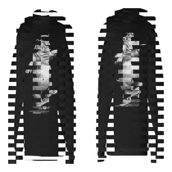 Skater Skateboarder Hippo Animal Skateboarding Long Sleeve T-Shirt | Mazezy