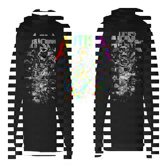 Skeleton Guitar Player Rock Music Autism Awareness Boys Long Sleeve T-Shirt | Seseable UK