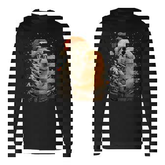 Skeleton Hugging Seal Santa Hat Snow Gothic Christmas Animal Long Sleeve T-Shirt - Monsterry