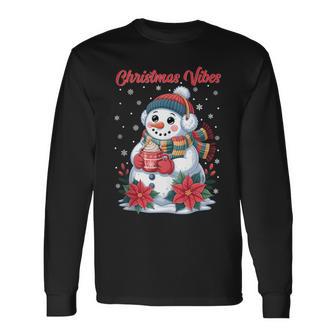 Snowman Winter Hat Hot Cocoa Christmas Pajamas Snowman Long Sleeve T-Shirt - Thegiftio UK
