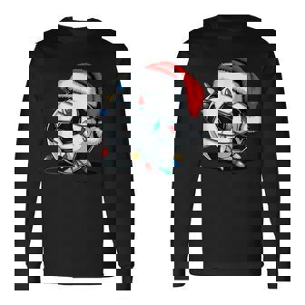 Soccer Ball Santa Hat Christmas Lights Pajamas Xmas Holiday Long Sleeve T-Shirt - Thegiftio