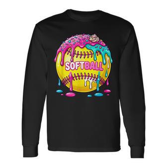 Softball Drip Splash Sports Graphic Fastpitch Game Day Vibes Long Sleeve T-Shirt - Thegiftio UK