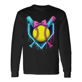 Softball Ice Cream Dripping Softball Long Sleeve T-Shirt | Seseable FR