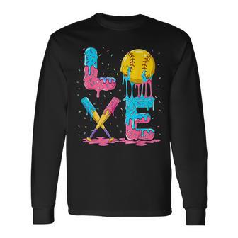 Softball Player Love Drip Ice Cream Colorful Softball Long Sleeve T-Shirt - Thegiftio UK