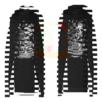 Sorta Merry Sorta Scary Retro Skeleton Hot Cocoa Christmas Long Sleeve T-Shirt - Monsterry