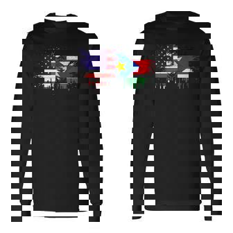 South Sudan & USA Flags Half American Half South Sudanese Tank Top Long Sleeve T-Shirt | Mazezy