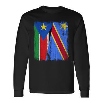 South Sudan Congo Half Flag South Sudanese Congolese Pride Long Sleeve T-Shirt | Mazezy