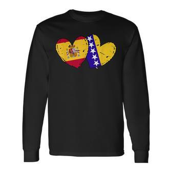 Spain Bosnia And Herzegovina Heart Flag Spanish Bosnian Long Sleeve T-Shirt | Mazezy