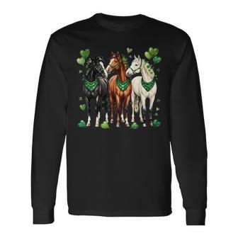 St Patrick’S Day Equestrian Three Horses With Shamrocks Long Sleeve T-Shirt - Thegiftio
