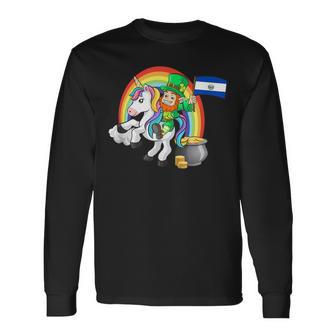 St Patricks Day Salvas Unicorn El Salvador Salvadoran Flag Long Sleeve T-Shirt | Mazezy