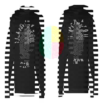 Stamped In My Soul Benin Flag Fingerprint Benin Roots Long Sleeve T-Shirt | Mazezy