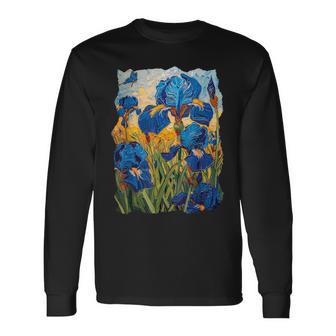 Starry Night Van Gogh Artistic Irises And Butterflies Long Sleeve T-Shirt - Thegiftio UK