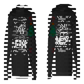 Stay Merry Cheerful Christmas Saying Simple Festive Long Sleeve T-Shirt | Mazezy