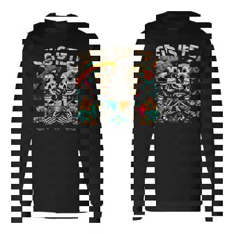 Sugar Skull Coffee Fiesta Mexican Day SEIS Siete 6 7 Meme Long Sleeve T-Shirt | Mazezy