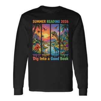 Summer Reading 2026 Unearth A Story Dinosaur Books Readers Long Sleeve T-Shirt - Thegiftio UK