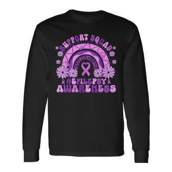 Support Squad Purple Ribbon Epilepsy Awareness Month Long Sleeve T-Shirt - Thegiftio UK