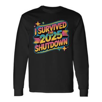 I Survived The 2025 Shutdown Groovy Government Employee Joke Long Sleeve T-Shirt | Mazezy