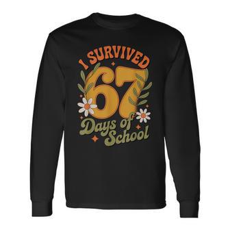 I Survived 67 Days Of School Teachers Students Retro Long Sleeve T-Shirt - Thegiftio UK