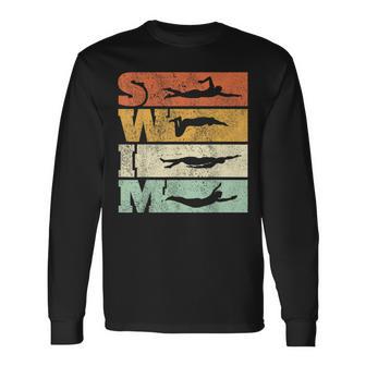 Swimming Swim Strokes Vintage Swimmer Long Sleeve T-Shirt - Thegiftio UK