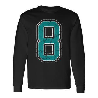Teal And White Number 8 Jersey Player Uniform 8 Fan Long Sleeve T-Shirt - Thegiftio