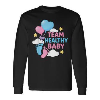 Team Healthy Baby Cute Gender Reveal Party Supplies Long Sleeve T-Shirt - Monsterry