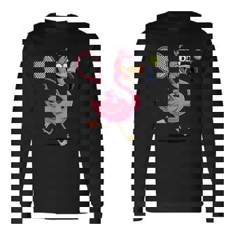 Tennis Flamingo Cartoon With Racket And Ball Fun Long Sleeve T-Shirt | Mazezy