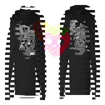 Tennis Strawberry Kawaii Cartoon With Racket And Ball Long Sleeve T-Shirt | Mazezy