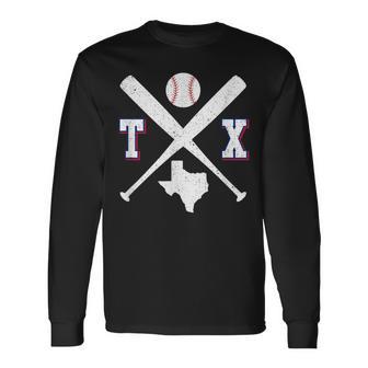 Texas Map Tx Sport Vintage Baseball Bats Long Sleeve T-Shirt - Thegiftio UK